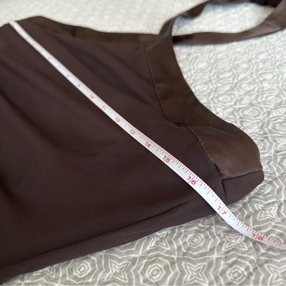 Vintage 90s A. Byer Brown Halter Dress Asymmetrical Sequin Tiered Flutter Size L - Picture 8 of 15